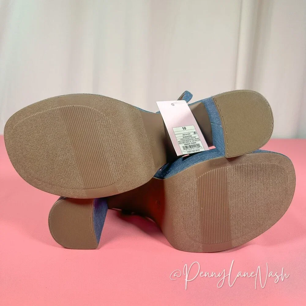Wild Fable Chunky Block High Heels Denim Sandal Size10 Blue - Picture 11 of 11